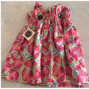 Lou Lou Girls Watermelon Print Paperbag Waist Sleeveless Dress Pink Green 6Y NWT